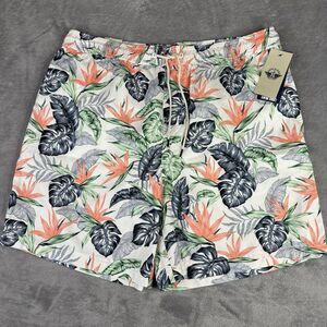 Dockers Swim Shorts Men Large Trunks 7" Inseam Floral Lined Beach White New $55‎